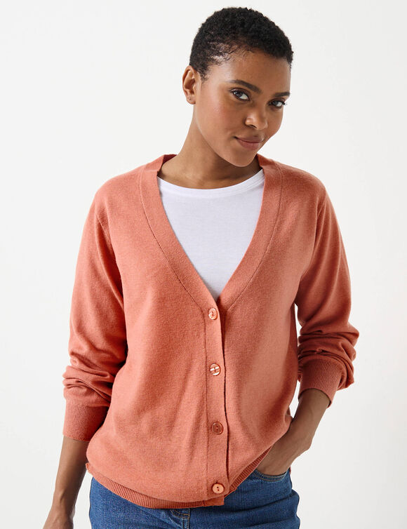 Gilet boutonné col V, laine d'agneau (rose chiné)