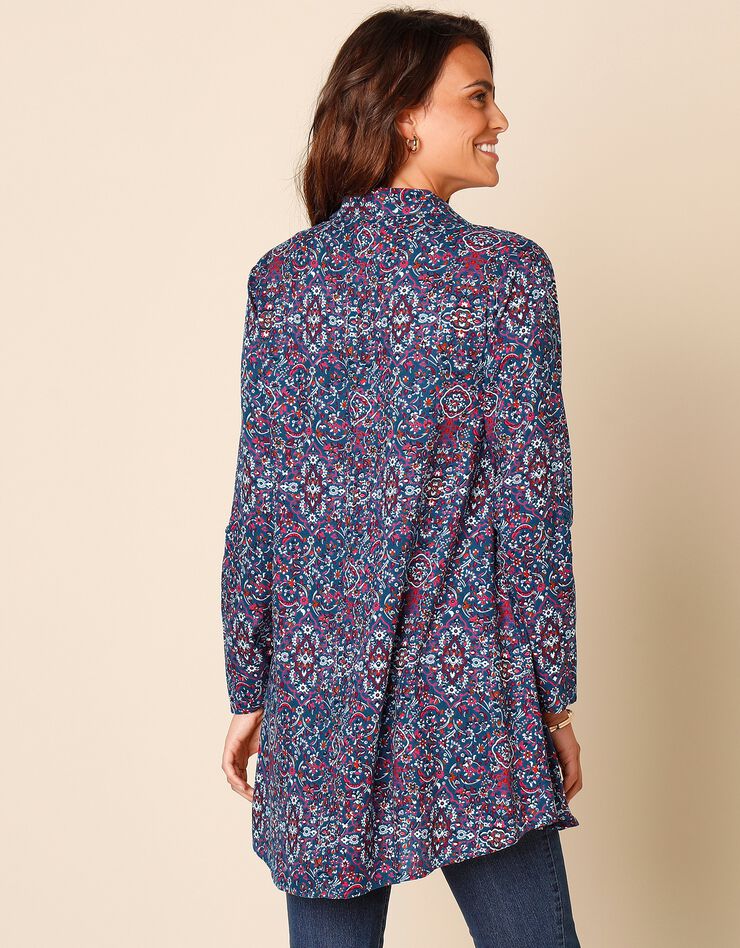 Tunique imprimée cachemire col chemise (bleu jean) Tunique imprimée cachemire col chemise (bleu jean)