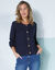 Gilet paletot maille fantaisie, boutons effet corne (marine)