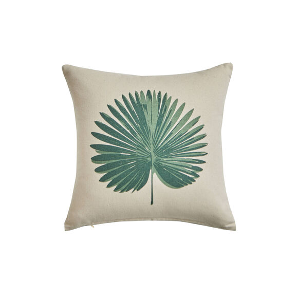 Coussin imprimé feuille palmier (sable / vert)