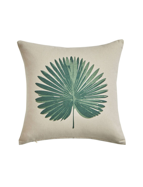 Coussin imprimé feuille palmier (sable / vert)