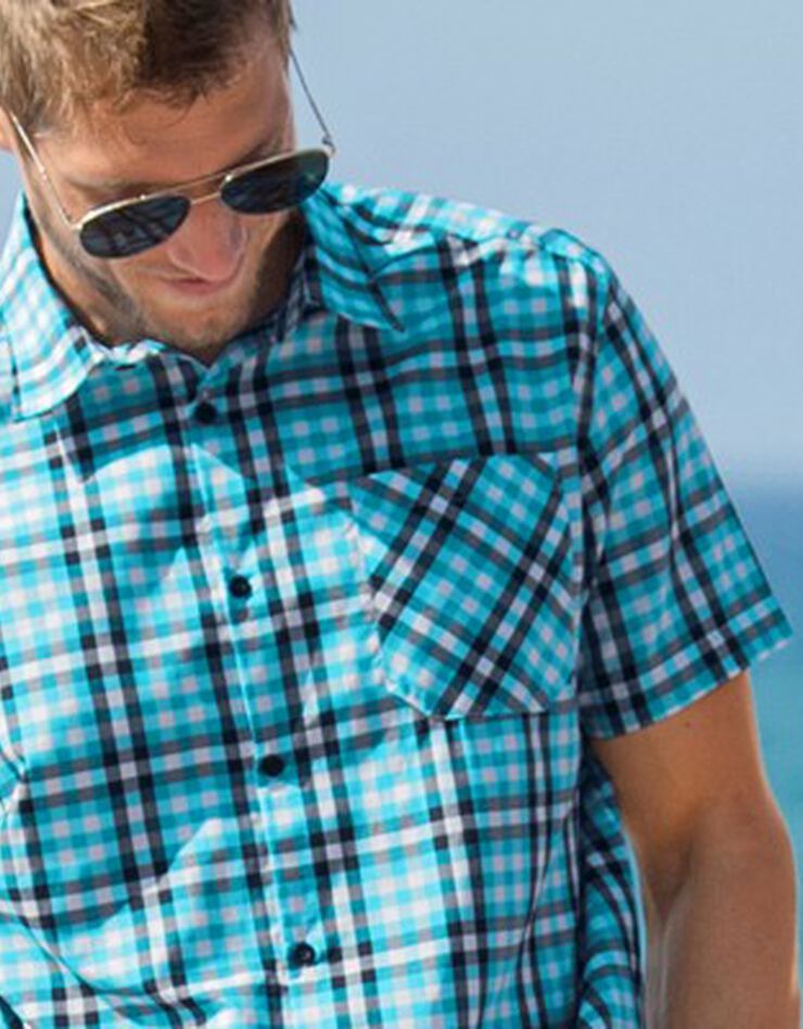 Chemise à carreaux manches courtes polycoton (bleu) Chemise à carreaux manches courtes polycoton (bleu)