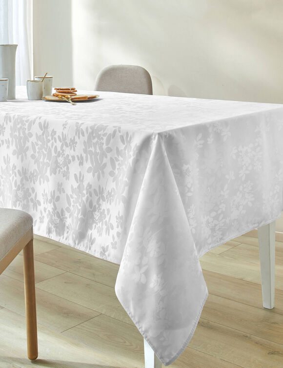 Nappe damass&eacute;e feuillages (blanc)