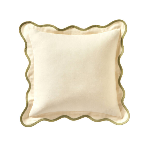 Coussin uni feston contrastant (écru)