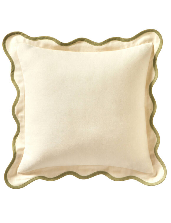 Coussin uni feston contrastant (écru)