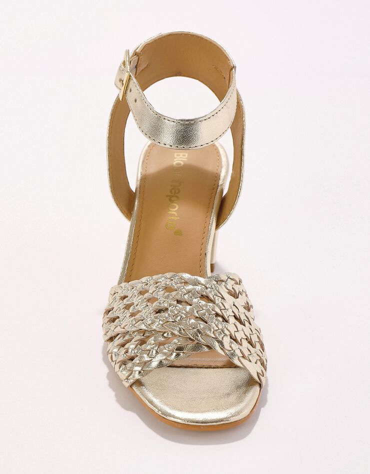 Sandales à brides en cuir tressé à talon  (doré)