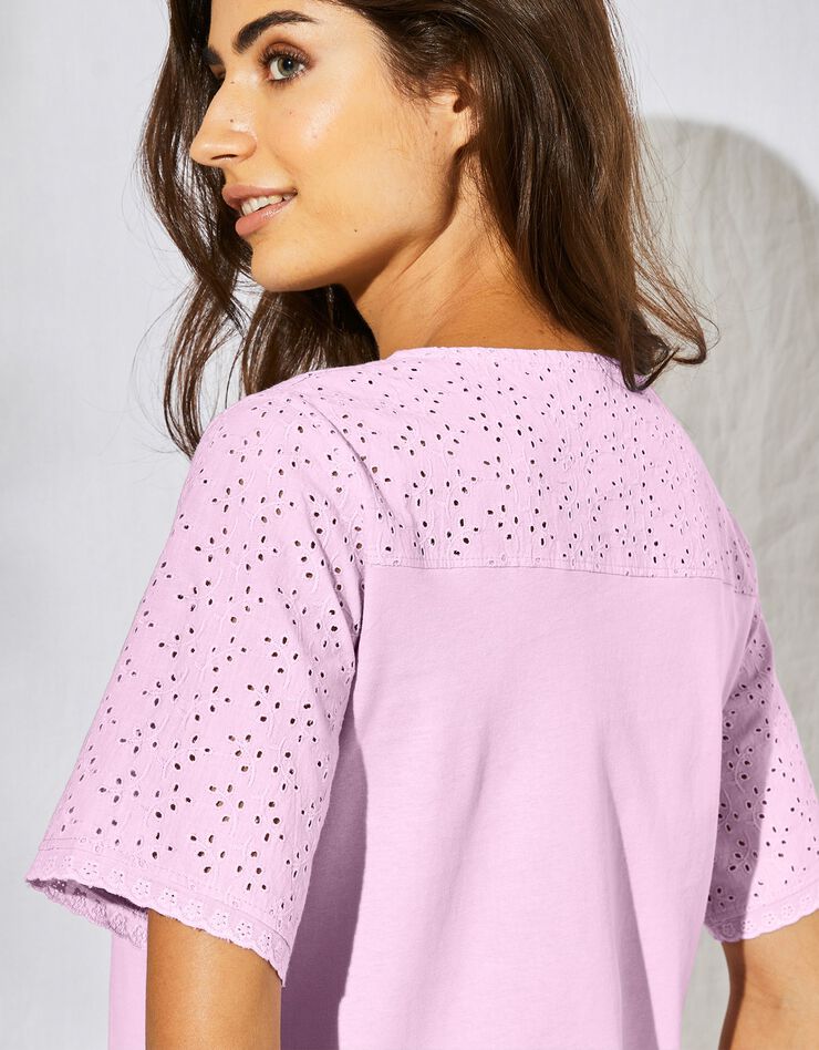 Chemise de nuit courte coton et broderie anglaise  (lilas)