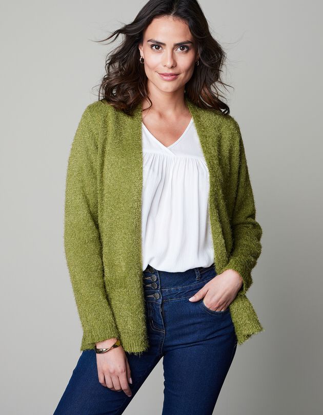 Gilet long en maille poilue (vert mousse)