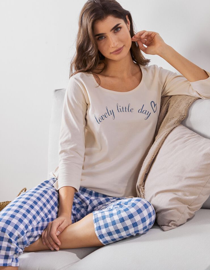 Pyjacourt coton "lovely day" (beige / bleu) Pyjacourt coton "lovely day" (beige / bleu)
