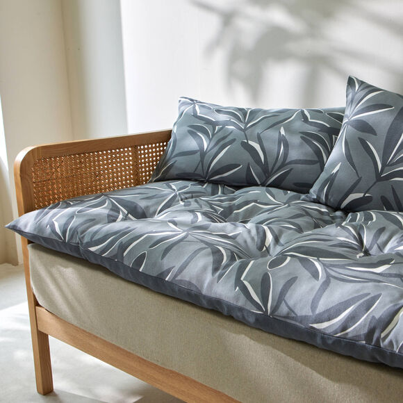 Long coussin de sol imprimé feuillage (gris)