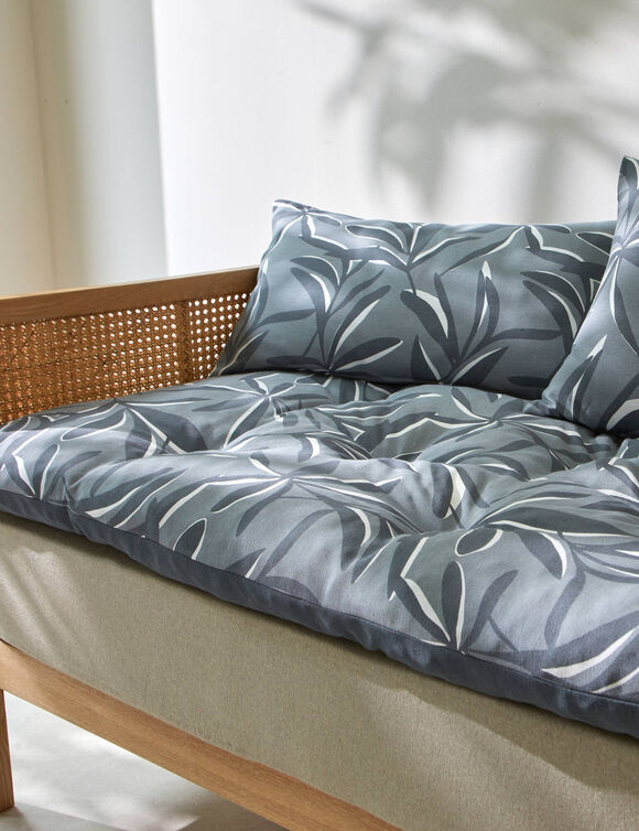 Long coussin de sol imprimé feuillage (gris)