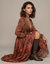 Robe longue col V, voile imprim&eacute; fleurs indiennes XXL (bordeaux)