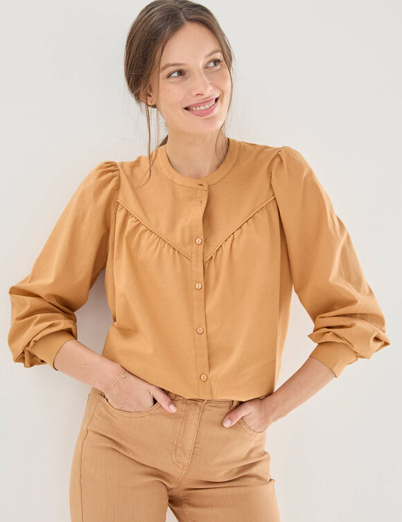 Chemisier uni, voile de coton (noisette)