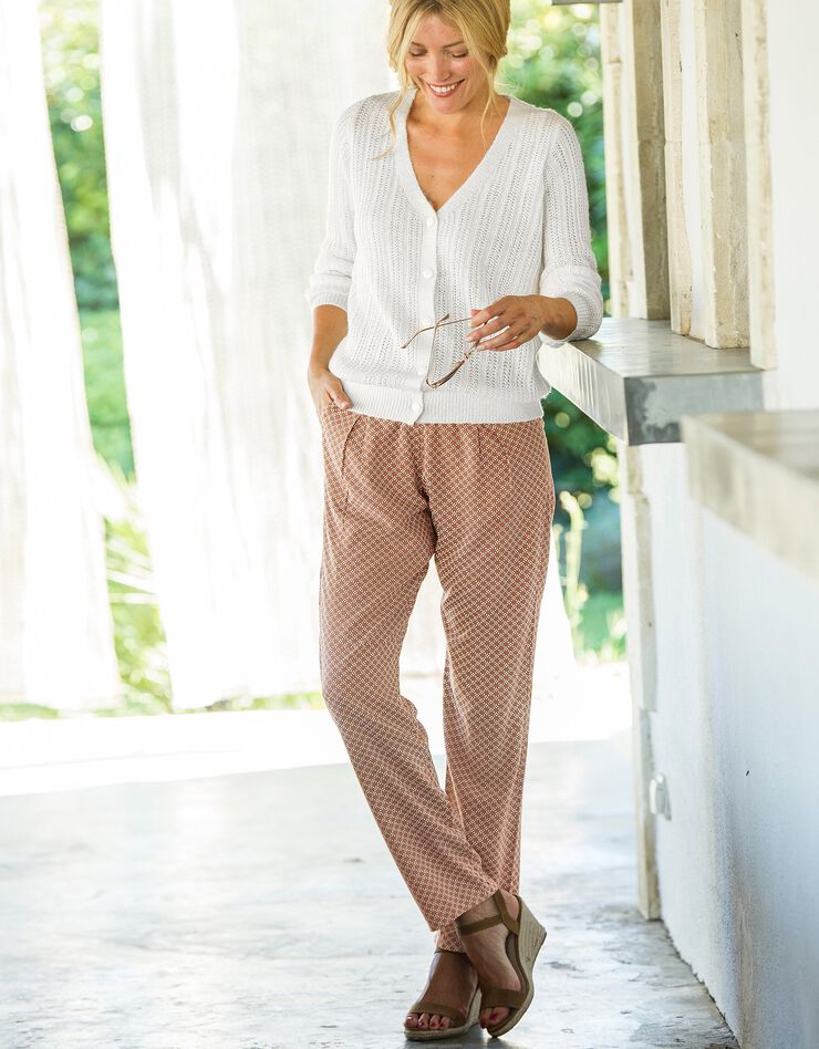 Pantalon droit fluide imprimé (noisette / blanc) Pantalon droit fluide imprimé (noisette / blanc)