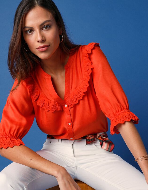 Chemisier brodé boutonné (orange)