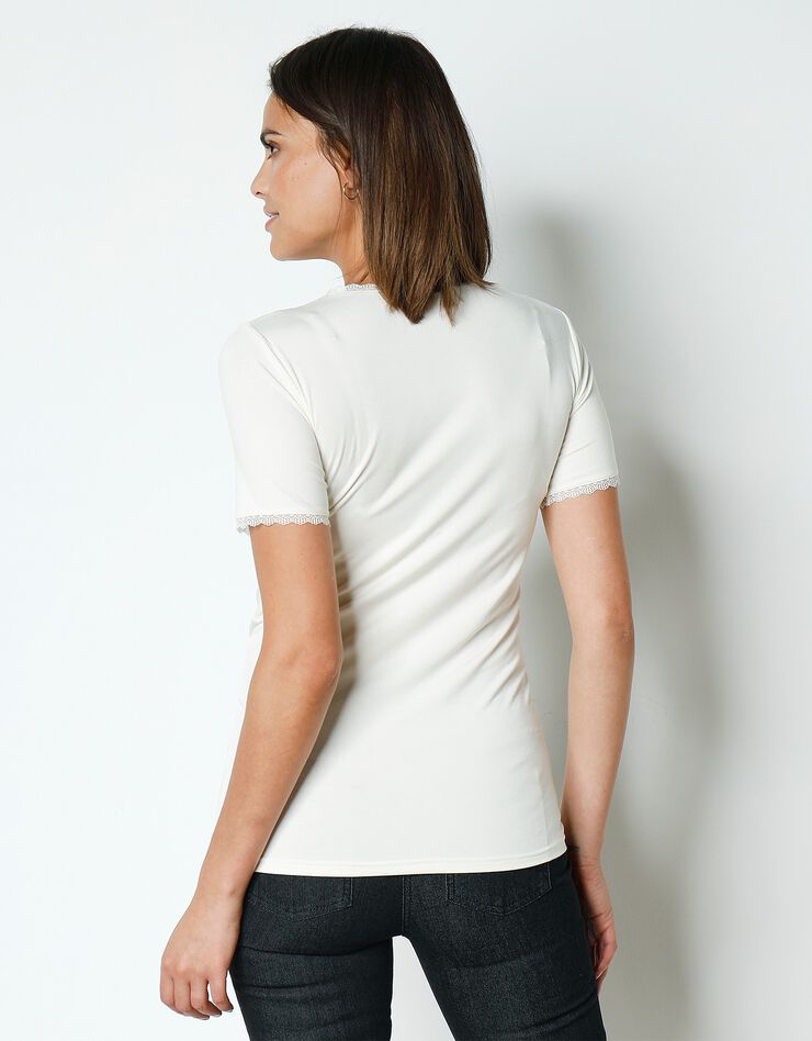 Tee-shirt manches courtes chaleur seconde peau et détails dentelle (ivoire)