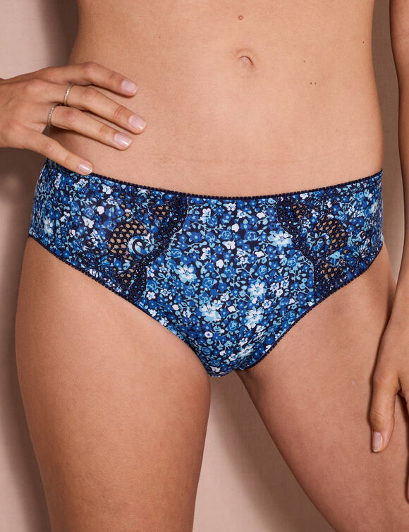 Culotte brod&eacute;e forme midi coton imprim&eacute; fleuri Olbia - lot de 2 (bleu)