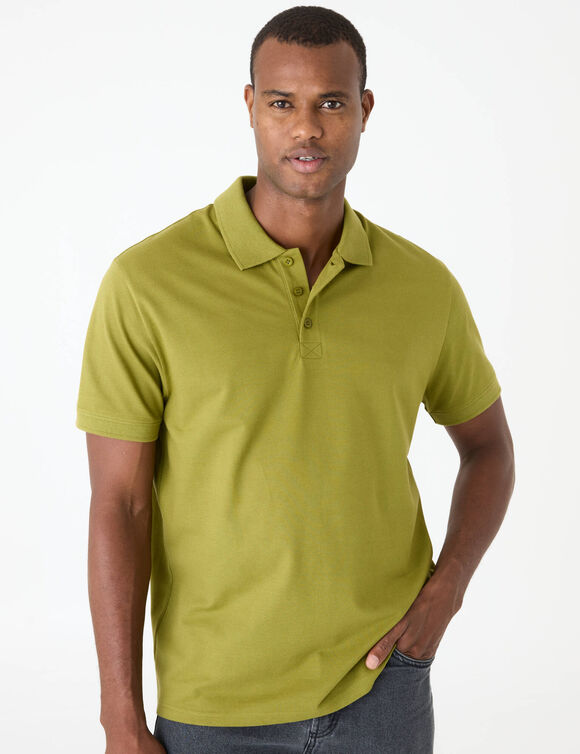 Polo uni maille piqu&eacute;e manches courtes (vert mousse)