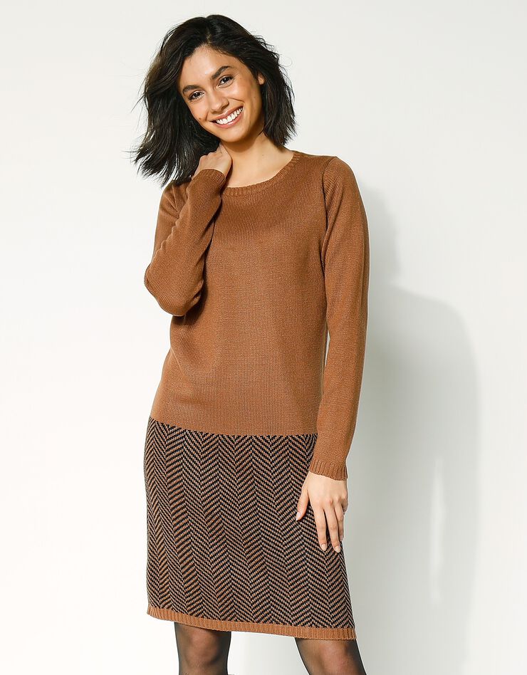 Robe pull, base jacquard (caramel / noir) Robe pull, base jacquard (caramel / noir)