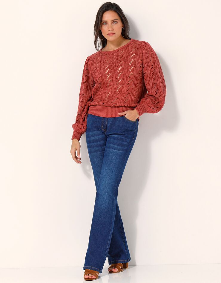 Pull maille fantaisie ajourée (bois de rose) Pull maille fantaisie ajourée (bois de rose)