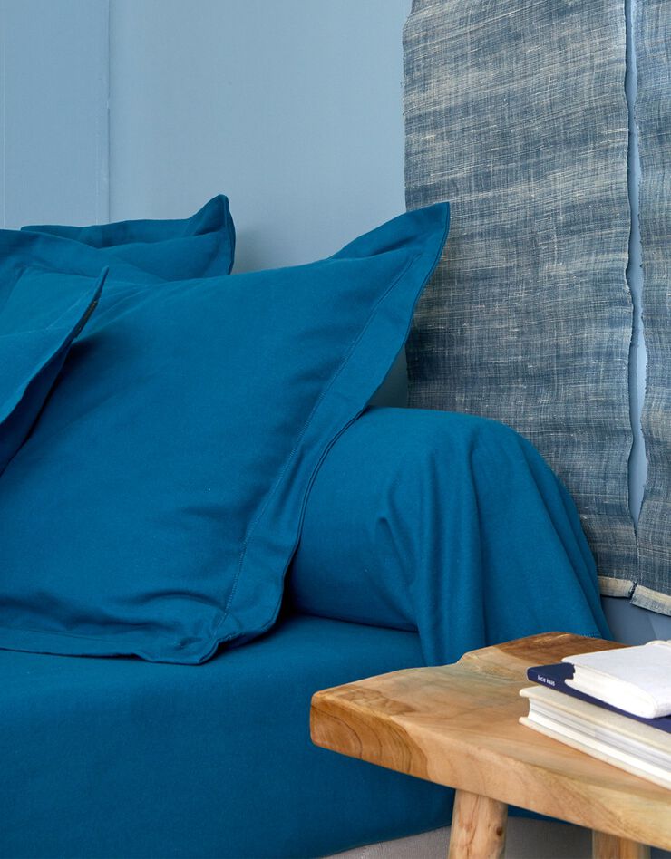 Linge de lit uni flanelle  (bleu paon)