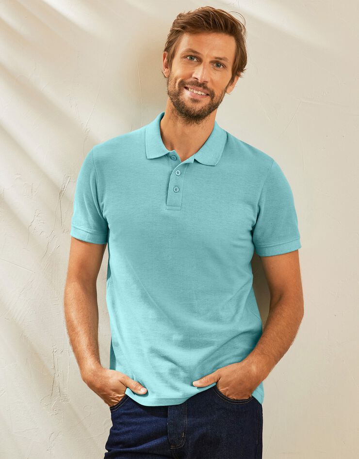 Polo uni maille piquée manches courtes (vert d'eau)