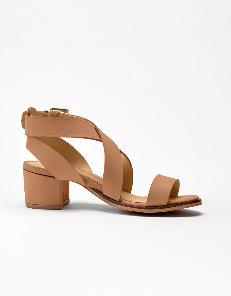 Sandales à talons éco-conçues en cuir naturel brides croisées (caramel) Sandales à talons éco-conçues en cuir naturel brides croisées (caramel)