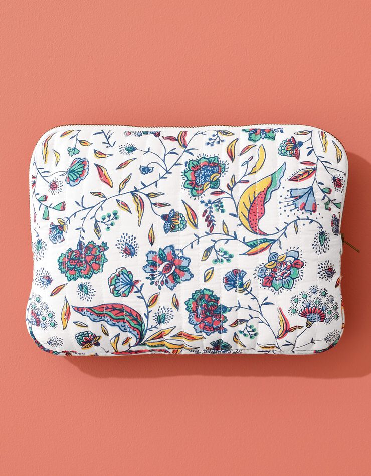 Housse zippée matelassée pour tablette, imprimé floral Indian Summer (écru / bleu) Housse zippée matelassée pour tablette, imprimé floral Indian Summer (écru / bleu)
