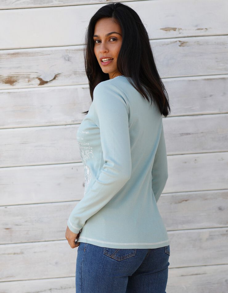 Tee shirt manches longues imprimé fleuri (vert grisé) Tee shirt manches longues imprimé fleuri (vert grisé)