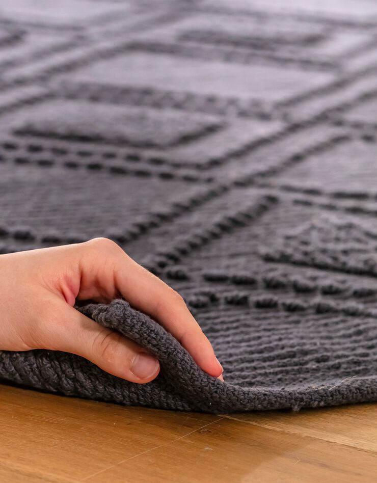 Tapis bouclette en coton imprimé (bleu fumé)