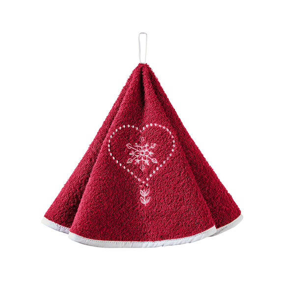 Essuie-mains éponge brodée coeurs forme cloche - lot de 2 (rouge)