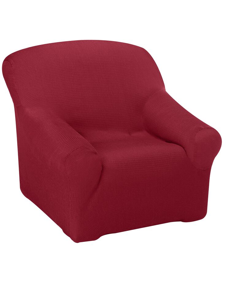 Housse jacquard extensible unie canapé fauteuil accoudoirs (grenat)