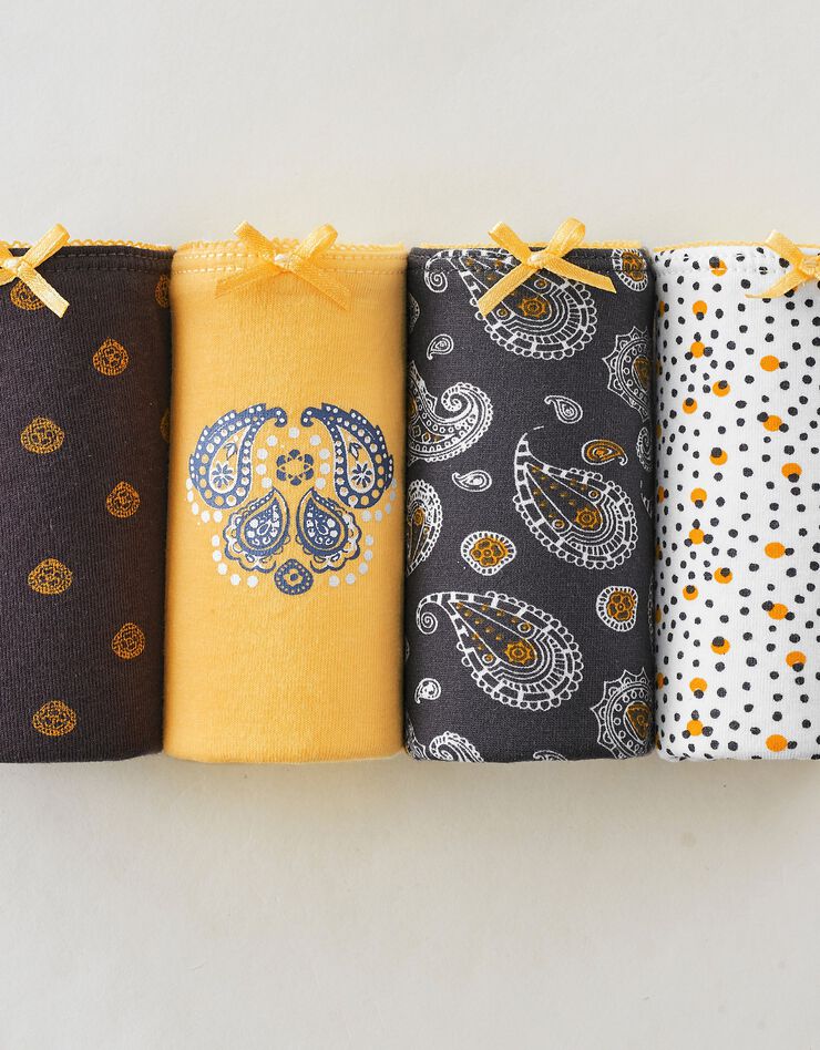 Culotte maxi coton imprimée "cachemire" - lot de 4 (curry / gris) Culotte maxi coton imprimée "cachemire" - lot de 4 (curry / gris)