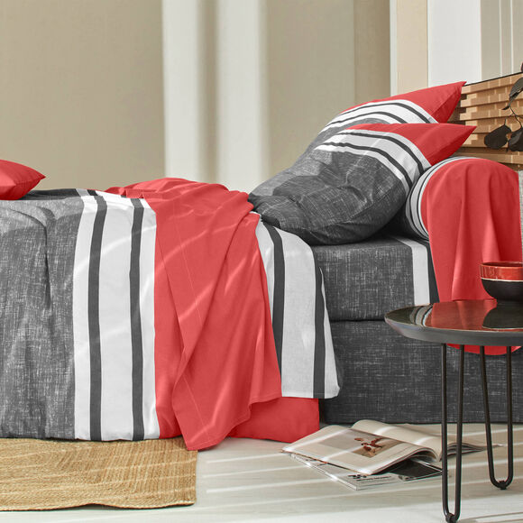 Linge de lit Nathalie coton (gris / terracotta)