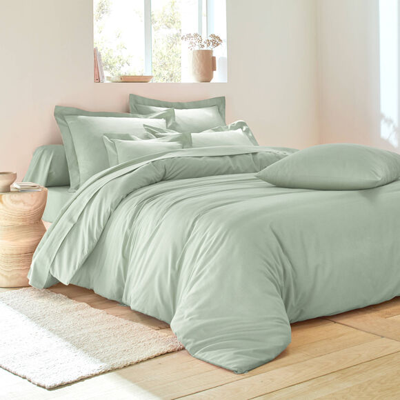 Linge de lit uni polyester-coton Colombine (vert amande)