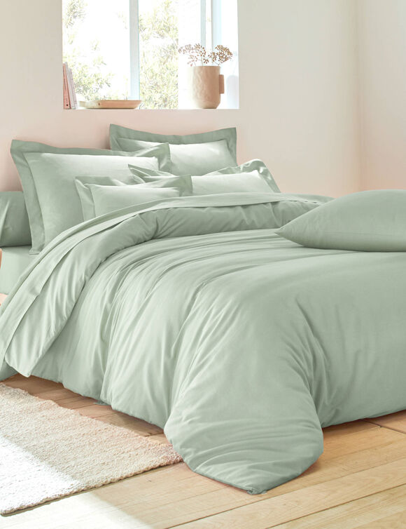 Linge de lit uni polyester-coton Colombine (vert amande)