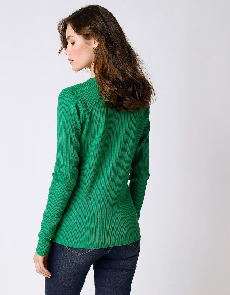 Pull maille côtelée col V uni (vert) Pull maille côtelée col V uni (vert)