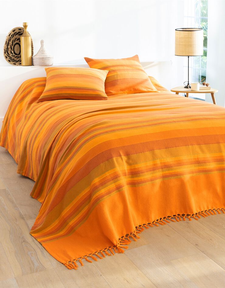 Plaid jeté multicolore coton tissage artisanal (orange)