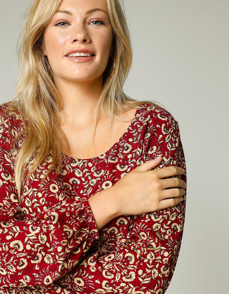 Robe courte évasée imprimée, crêpe (rouge foncé)