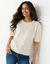 Pull manches courtes, maille pointelle toucher doux (&eacute;cru)