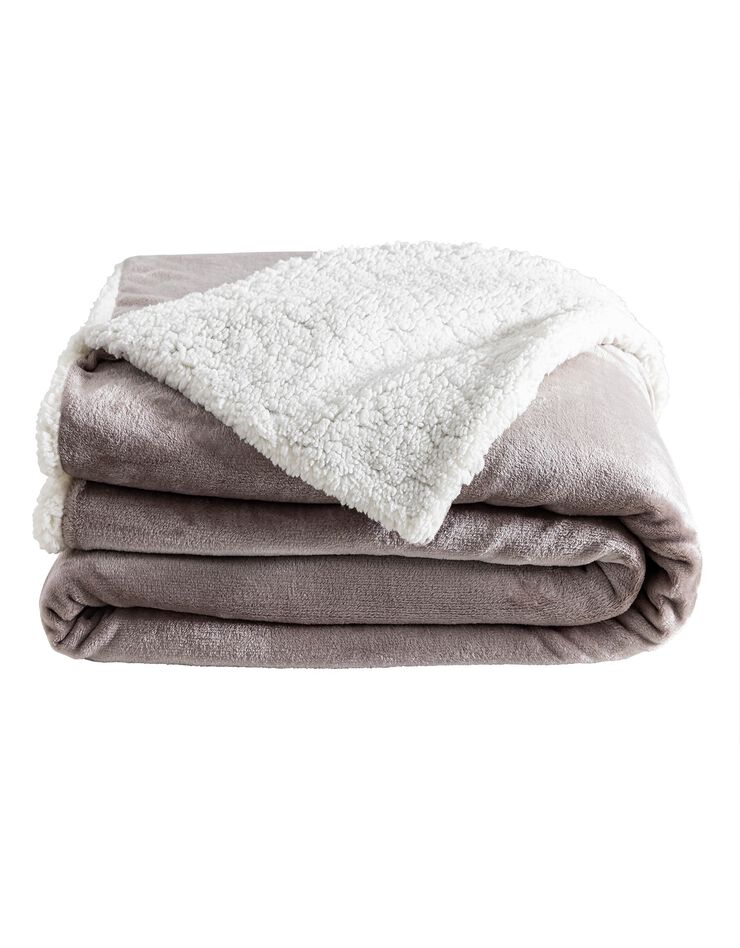 Couverture double face polaire et sherpa (taupe)