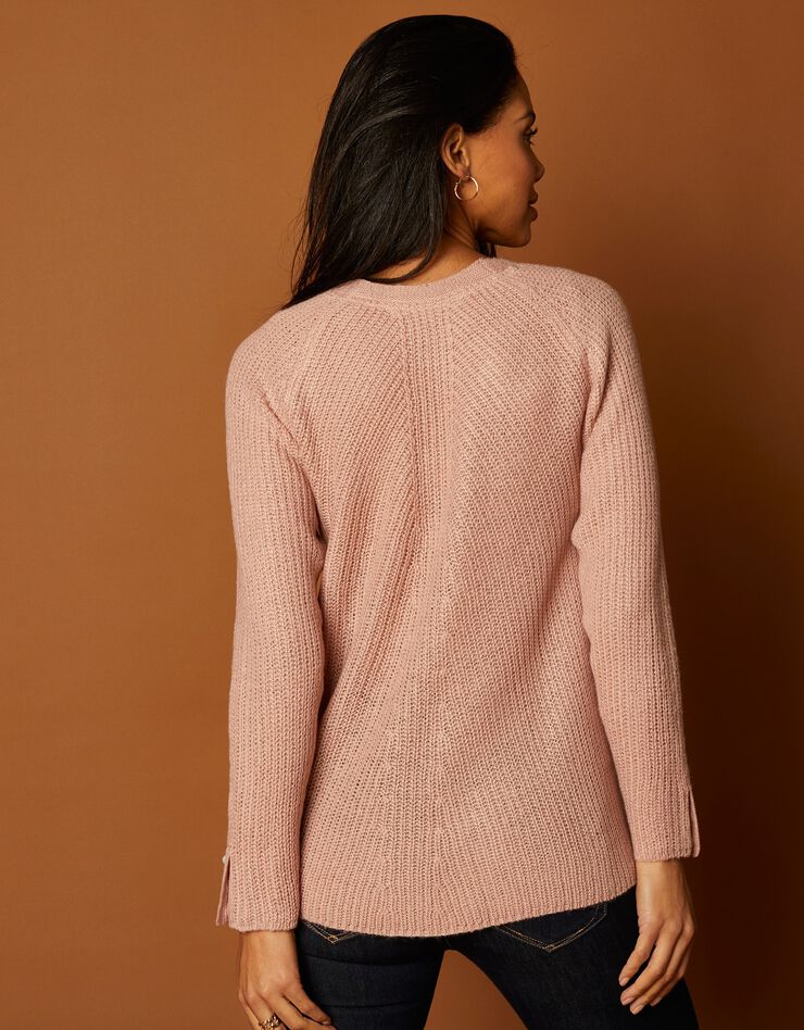 Pull évasé maille anglaise (rose poudré) Pull évasé maille anglaise (rose poudré)