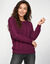 Pull col rond, maille torsad&eacute;e (prune)