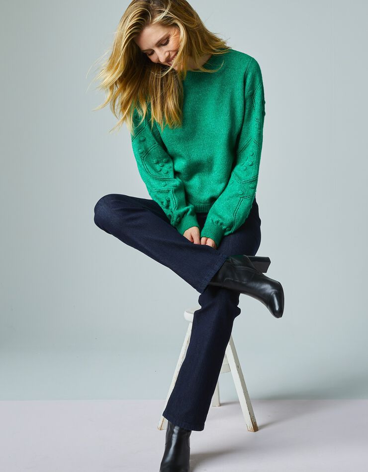 Pull fantaisie col rond et manches bouffantes (vert) Pull fantaisie col rond et manches bouffantes (vert)