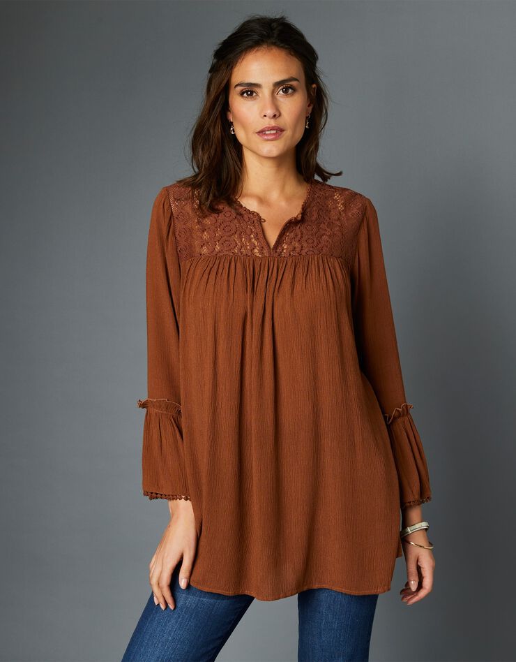 Blouse macramé manches longues (caramel) Blouse macramé manches longues (caramel)