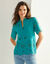 Blouse col tunisien manches courtes, broderie anglaise (aqua)