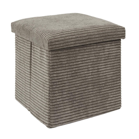 Coffre-pouf pliable, rev&ecirc;tement tissu c&ocirc;tel&eacute; (gris)