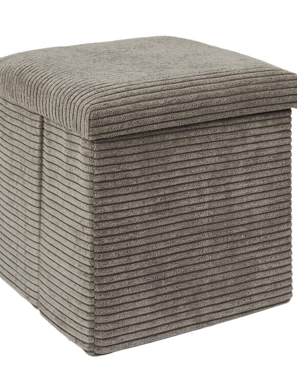 Coffre-pouf pliable, rev&ecirc;tement tissu c&ocirc;tel&eacute; (gris)