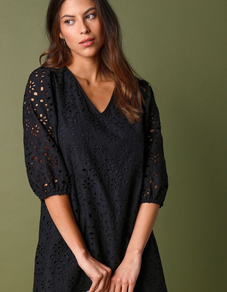 Robe broderie anglaise manches 3/4 (noir)