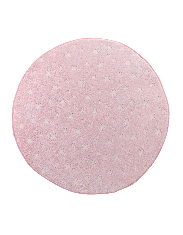 Tapis flanelle imprimé étoiles phosphorescentes - rond (rose)